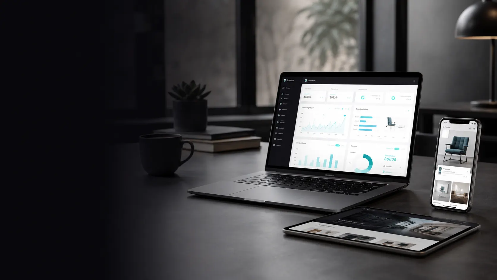 Growth & Visibility visual with digital interfaces and technology devices